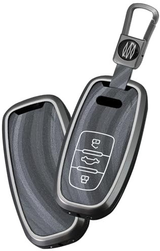 TECART Autoschlüssel etui Cover Passt für Audi A6 A7 A8 E-Tron S6 RS6 S7 RS7 Q7 SQ7 Q8 SQ8 A6L Schlüsselanhänger Abdeckung Leder Schlüssel Schlüsselanhänger Schlüsselmäppchen 3 Tasten Grau B