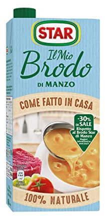 STAR Il Mio Brodo di Manzo - 30% di sale, 1L, brodo liquido pronto, 100% naturale, senza conservanti, senza glutine e senza glutammato aggiunto, ottimo per risotto e zuppe. (Confezione da 10)