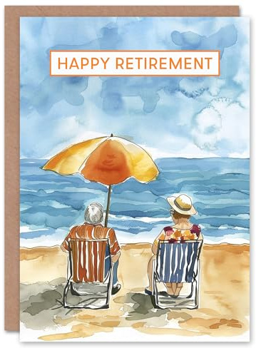 Artery8 Elderly Couple Day At The Beach Watercolour Blank For Him Or Her Art Retirement Card