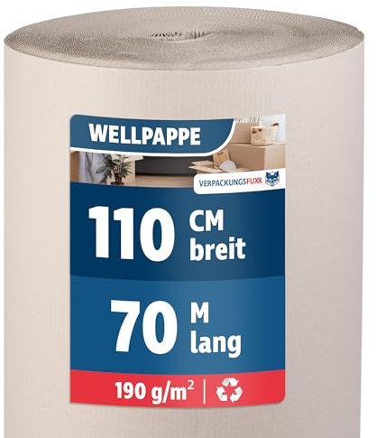Wellpappe Rolle 110 cm x 70 m | Rollenwellpappe für Versand & Lagerung | Umweltfreundliches & recyclebares Verpackungsmaterial