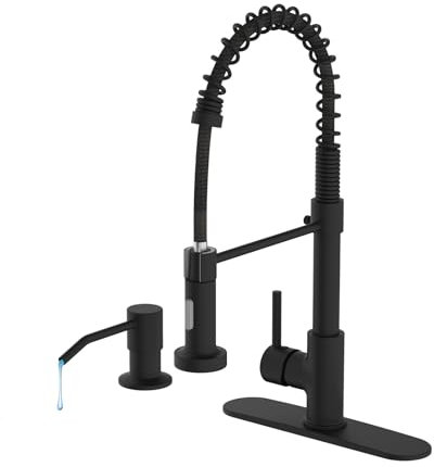 Vuadzren Rubinetto da cucina con doccetta estraibile, miscelatore da cucina con molla girevole a 360°, rubinetto da cucina con erogatore di sapone e piastra di copertura, miscelatore monocomando in
