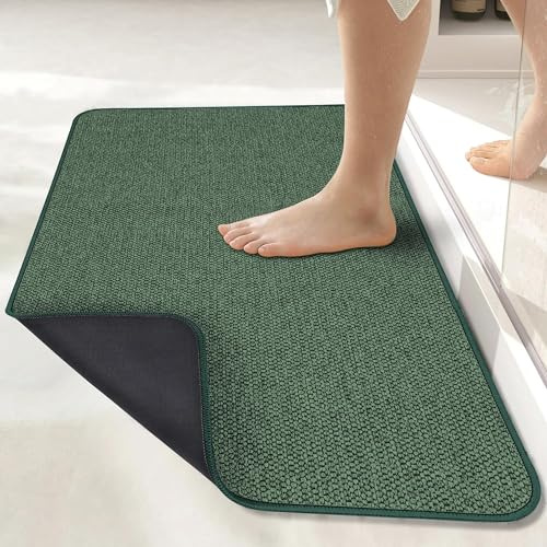 Bath Mat,Ultra Thin Bathroom Rugs,Rubber Bath Mats for Bathroom,No Slip Bath Rugs,Quick Dry,Machine Washable,Low Pile,Absorbent,Shower Outside,Sink,Home Decor Accessories.Green,1'5x2'3(17x27inch)