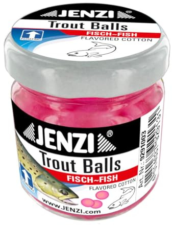 Jenzi Trout Balls Lachseiimitat Forellenköder Wolle schwimmend Dip Angeln mehrmals verwendbar wiederverschließbares Glas Süßwasser Fisch oder Knoblauch Aroma