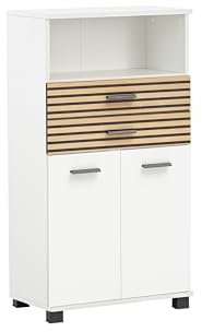 Schildmeyer Highboard Katta 158585, weiß matt/Akustikpaneel Optik, 59,8 x 32,6 x 110,5 cm