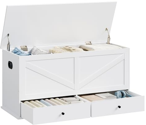 VASAGLE Storage Chest, Storage Bench with 2 Fabric Drawers, Farmhouse Style, for Entryway, Bedroom, Living Room, 15.7 x 39.4 x 19.9 Inches, Cloud White ULSB043W01