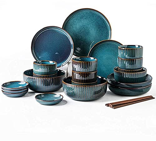 Service de table en céramique - 28 pièces - Pour 6 à 10 personnes - Assiettes et bols en porcelaine de luxe - Série Fashion Starry Sky