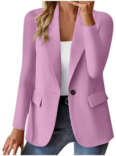 blazer corto da donna, elegante, blazer, da donna, corto, blu, sportivo, con tasche, cardigan, risvolto, giacca per le mezze stagioni, tinta unita, Lilla, XL