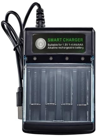 Caricabatterie per batterie AA e – Caricabatterie con 4 slot indipendenti per casa | Ricaricatore intelligente per pile alcaline, caricabatterie singolo per batterie formato AA e, accessorio e
