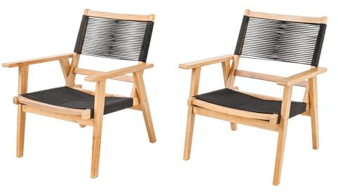 Riess Ambiente Wetterfestes 2er Set Gartenstuhl Bali Rope - Natur anthrazit - Akazienholz Massivholz Loungesessel Outdoor