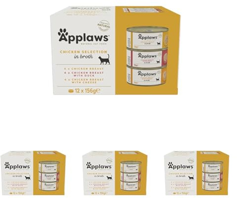 Applaws 100% Natural Wet Cat Food, Multipack Chicken Selection in Broth 156 g Tin (Pack of 48)