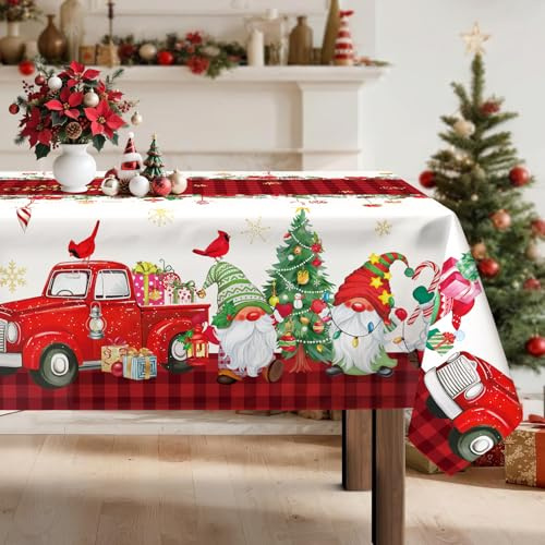 Arquiel Weihnachten Wichtel Tischdecke Polyester Rechteckig 152 x 213 cm | Waschbare Polyester-Tischdecke mit Wichtel-Motiv, wasserabweisend und pflegeleicht für Küche, Esszimmer, Feste und Feiern.