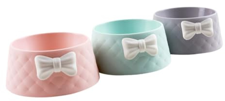 LOLIPPYY 2pcs Pink Plastic Pet Feeding Bowls with Decorative Bow-knot Lightweight Dog Cat Food Dish Easy to Clean and Carry Suitable for Puppies and Small Pets