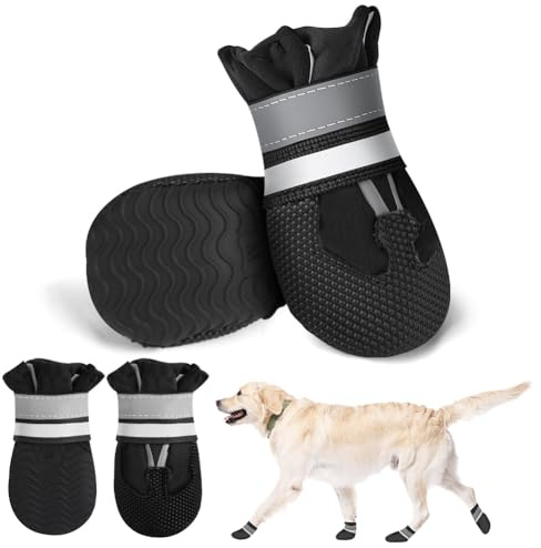 Adiwo Hundeschuhe Pfotenschutz, Wasserdicht Hundeschuhe, Pfotenschutz Hund Verletzung mit Rutschfester Sohle und Reflektierendem Klettverschlus, Hundesocken Anti Rutsch, Hundeschuhe zur Erholung, XL