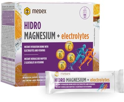 Medex Magnesium HIDRO mit Elektrolyten – Elektrolyte Pulver für optimale Hydration – mit Magnesiumcitrat, Vitamin B2, B6, C & D3 – Orange & Holunderblüte – 15 Sachet
