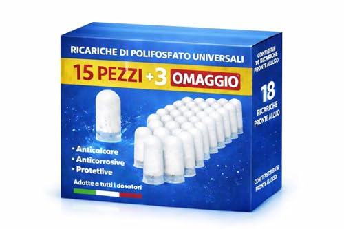 Polifosfati Anticalcare Universali per Dosatore Caldaia | Ricarica di Ricambio per Protezione Elettrodomestici e Impianti | Made in Italy | Set Scorta 18 Pezzi