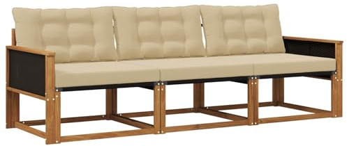 vidaXL Outdoor-Sofagarnitur mit Kissen 3 pcs Natur und Beige, Outdoor Sofa, Gartenmöbel, modernes Ecksofa, Terrasse Lounge, komfortable Sitzgelegenheit
