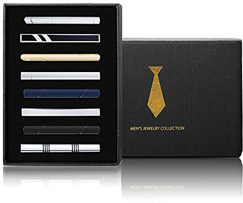 BESTEEL 8 Pièces Clips de Cravate pour Hommes Clip Cravate Bar Clips de Cravate Noir de Mariage Nouveau pour Affaires Boîte Cadeau, sans_gemme