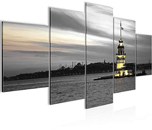 Runa Art Bild Wohnzimmer Schlafzimmer Städte Istanbul 5 Teilig Leuchtturm Schwarz Weiss Wandbilder auf Vlies Leinwand 604153c
