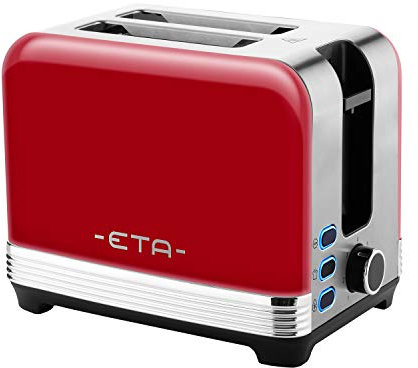 Toaster im Retro Ganzmetall-Design STORIO - 980W, für 2 Scheiben, Brötchenaufsatz, Rot