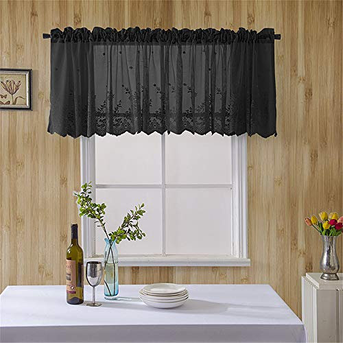 CULASIGN Vintage Kaffee Vorhang Baumwolle Kurzgardine häkeln Küche Vorhänge, Landhausstil Gardinen Heim Dekoration für Küche (Schwarz,130 * 41cm)