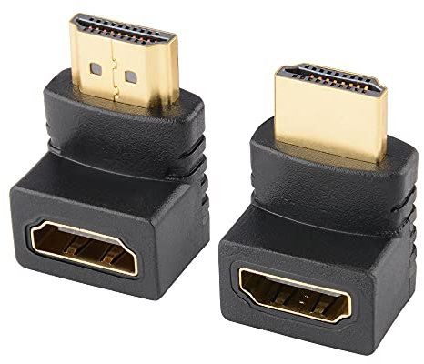 J&D Adaptateur HDMI de 90 Degrés et 270 Degrés, 2-Pack Plaqués-Or Adaptateur HDMI Mâle à Femelle à Angle Droit 90 à 270 Degrés