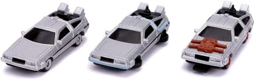 Jada Toys- Nano Delorean Back to The Future Doc Lot de 3 Voitures de Collection Time Machine 1-3, 4 cm, à partir de 3 Ans, 253251002, Marron