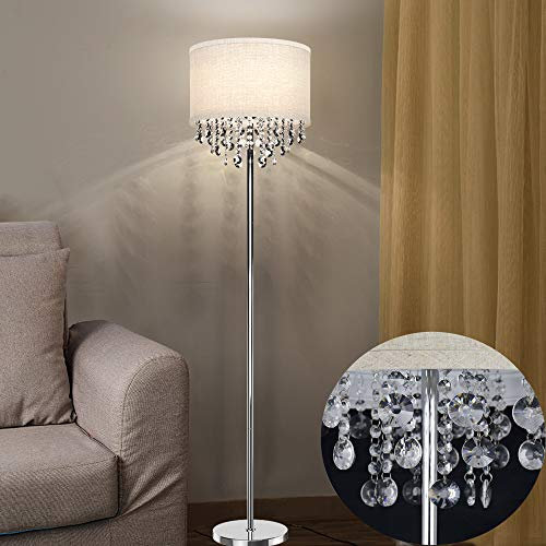 Depuley LED Stehlampe Wohnzimmer Gold Kristall, Modern Led Stehleuchte mit Fußschlter,Standleuchte mit 9W 3000K Warmweiß für Dekoration, Schlafzimmer, Esszimmer, Wohnzimmer, Büro