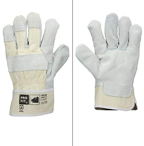 ECD Germany 24 Paar Pro-Fit® Rindspaltleder-Handschuhe Größe 8/M - Natur - mit Canvas-Stulpe - Leder Arbeitshandschuhe Rindspalt Schutzhandschuhe Gartenhandschuhe Handschuhe Handschutz - Menge wählbar