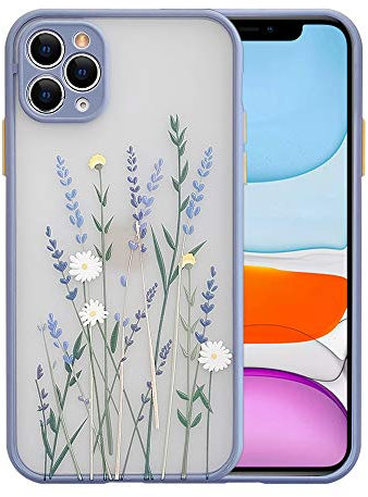 Ownest Compatible with iPhone 11 Pro Max Case for Clear Flowers Pattern Frosted PC Back 3D Floral Girls Woman and Soft TPU Bumper Protective Silicone Slim Case for iPhone 11 Pro Max -Purple