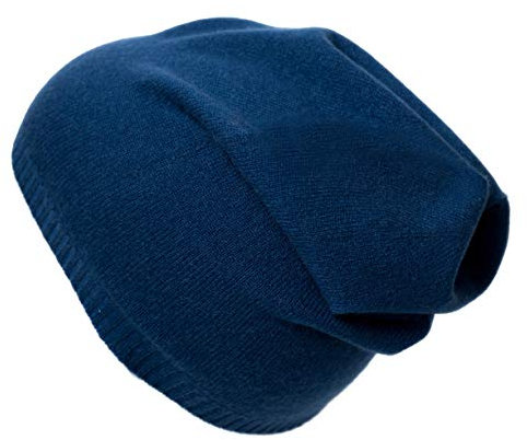 MayTree Kaschmirmütze Damen mit Rand, einfarbige Mütze aus 100% Kaschmir, Kaschmir-Beanie Unisex für Damen und Herren(blau)