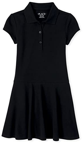 The Children's Place girls Short Sleeve Picque Polo Dress, Black Standard, Medium US