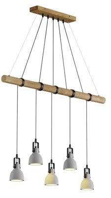Lindby Beton Pendelleuchte Mitis (Vintage, Industriell) aus Holz (5 flammig GU10) - Hängeleuchte Esstischlampe Hängelampe Wohnzimmerleuchte