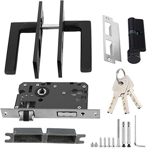 Space Aluminum Bedroom Door Lock Home Security Bedroom Handle Lock with Keys Screw Black