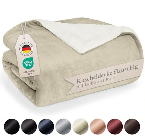 Blumtal Premium Sherpa Kuscheldecke flauschig - Wohndecke Kuscheldecke 220x240 cm - Oeko-TEX zertifizierte Fleecedecke 220x240 cm - Wohn- & Kuscheldecke warm - Wohndecke 220 x 240 cm - Sand - Beige