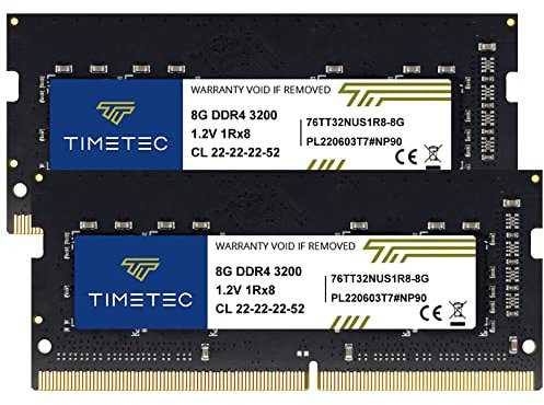 Timetec 16GB KIT (2x8GB) DDR4 3200MHz (DDR4-3200) PC4-25600 Non-ECC Unbuffered 1.2V CL22 1Rx8 Single Rank 260 Pin SODIMM forAMD and Intel Gaming Laptop Notebook PC Computer Memory RAM Module Upgrade