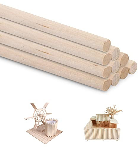 HERCHR 10pcs Bâtonnets de Bois,batonnet en Bois,bâtons de travaux manuels bâton Rond, Tiges Longues en Bois Bâtons en Bois Ronds Tourillon Bois Dur Non Finis pour l'artisanat de Bricolage, 30cmx4 mm