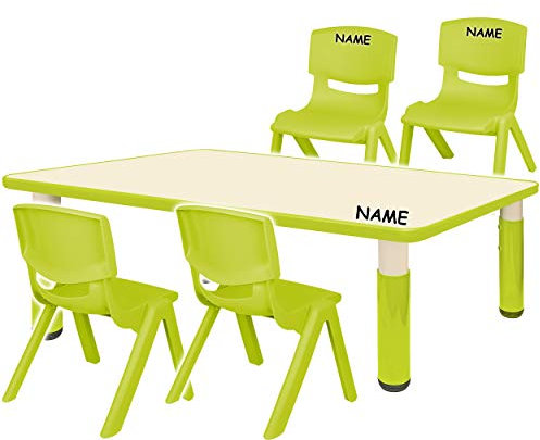 alles-meine.de GmbH Sitzgruppe für Kinder - Tisch + 4 Kinderstühle - Größen & Farbwahl - hell grün - inkl. Name - höhenverstellbar - 1 bis 8 Jahre - Plastik - für INNEN & AUßEN -..