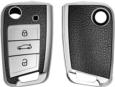 kwmobile Accessoire Clef de Voiture Compatible avec VW Golf 7 MK7 3-Bouton - Coque de Protection en Silicone argenté-Noir