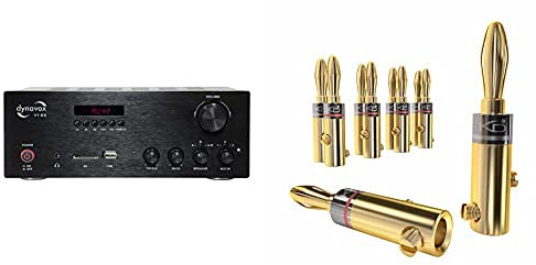 Dynavox Stereo Kompakt-Verstärker VT-80 schwarz, Anschluss-Terminals für 4 Lautsprecher, 25x18x9.5cm & KabelDirekt - Bananenstecker - 5 Paare - (Steckverbinder für Lautsprecherkabel bis 6mm²)