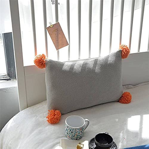 MWMG Boho Kissen, 30X50Cm Baumwollstrick Kissenbezug Mit Pompon Quaste Dekorative Kissenbezüge Marokkanischer Akzent Boho Wurfkissenbezüge Für Sofa Schlafzimmer Wohnzimmer, Grau
