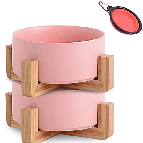 Petygooing Lot de 2 gamelles antidérapantes en céramique rose pour chien et chat avec support, gamelles de nourriture et d'eau pour animaux de compagnie de petite et moyenne taille (793,8 g/3,6 tasses