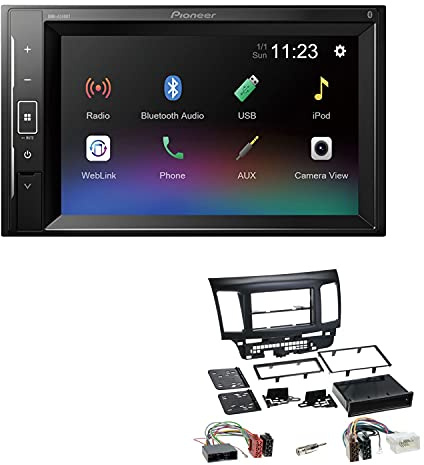 Pioneer DMH-A240BT 2-DIN Autoradio Bluetooth USB passend für Mitsubishi Lancer VIII und Sportsback ab 2007 schwarz mit OEM Radio