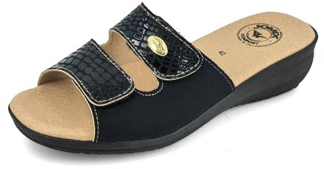 JOMIX Ciabatte Donna Estive Comode Ciabatte Donna Casa Estive Zeppa Pantofole Ortopediche Anatomiche a Strappo ITD1515 (02 Nero, 41)
