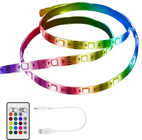 Akasa Vegas HZ | Dual Control RGB LED Strip Light with Music Sync | Includes 24-Key Remote | USB Powered | for PC, TV, Monitor, Bedroom, Living Room | 2M | AK-LD10-20RB