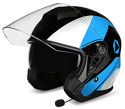 LHBM Motorradhelm Bluetooth Jethelm,Open Face 3/4 Halbhelme Jethelm,Vintage Adult Unisex Jet Helm,Retro Crash Halbhelm mit Doppelvisier Scooter Roller Motorrad Helm,ECE-Zertifiziert A,L=59-60cm