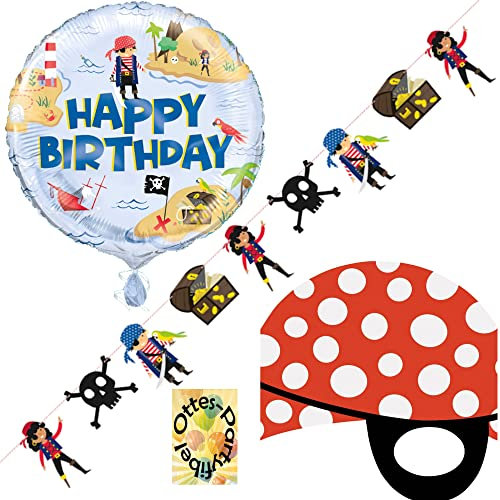 Ahoi-Piraten-Party-Set Dekoset 2 - Girlande - Folienballon - Papiermasken
