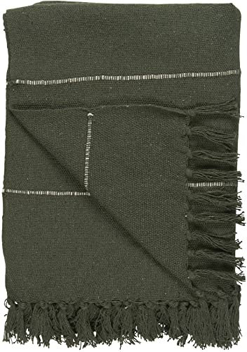 IB Laursen Kuscheldecke Tagesdecke Plaid Olive mit Creme Streifen quer 160 cm x 130 cm, 100% Baumwolle