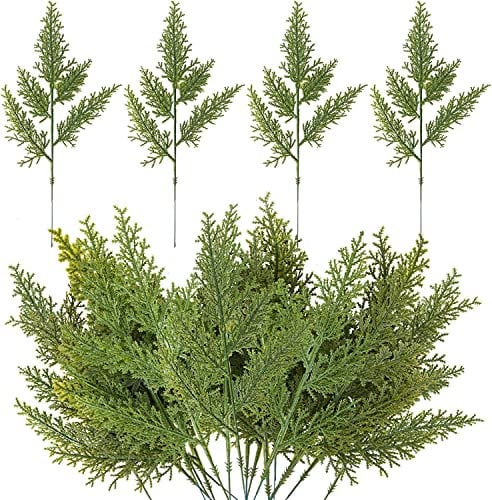 20 PCS Artificial Faux Cedar Branches 12.5 Inch Artificial Green Cedar Sprigs Faux Pine Stems Picks for DIY Garland Wreath Christmas Embellishing and Home Garden Decoration