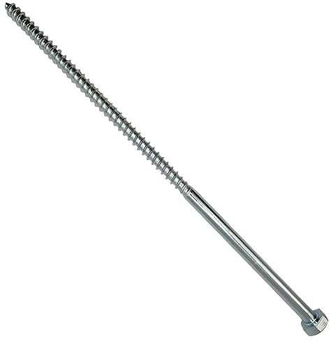 M10 Sechskant-Holzschrauben, Breite 17 mm, verzinkter Stahl, Sechskantschrauben, silberfarben, lang, 30,5 x 1 cm, 10 mm x 300 mm, 1 Stück