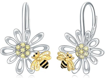 VONALA Blume Ohrringe für Frauen 925 Sterling Silber Dasiy Bee Dangle Drop Ohrringe Blume Schmuck Geschenke für Frauen Mädchen Geburtstag Geschenke